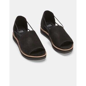 black Eileen Fisher Ken sandals tumbled nubuck leather molded footbed Elastic 7